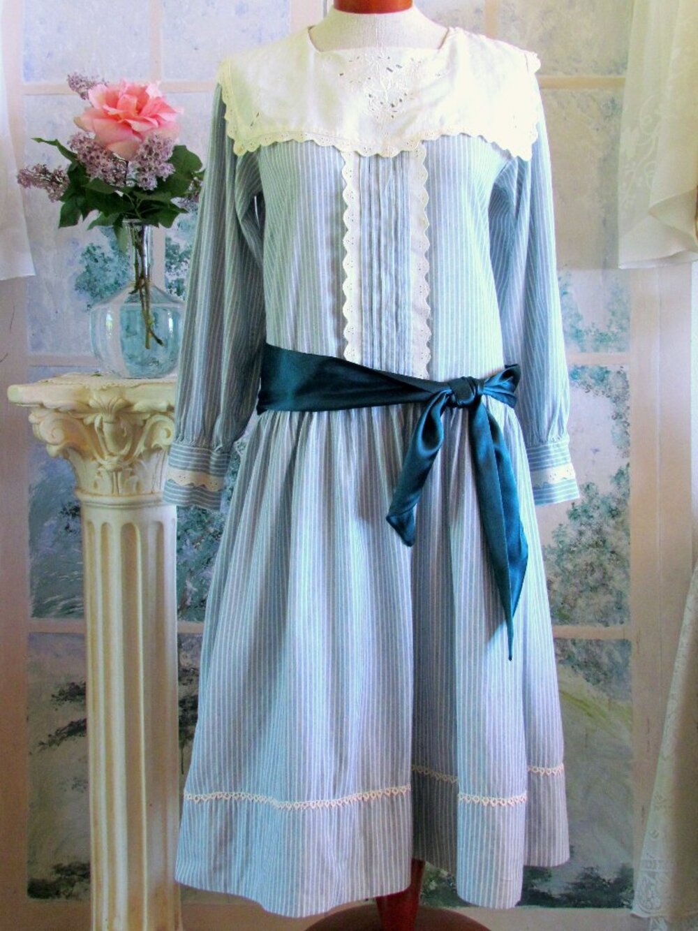 "ANNE of GREEN GABLES" STYLE COSTUME DRESS, M-L, SAILOR COLLAR, VINTAGE COTTON